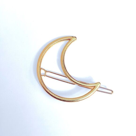 Gold Crescent Moon Hair Barette - Picture 1 of 2